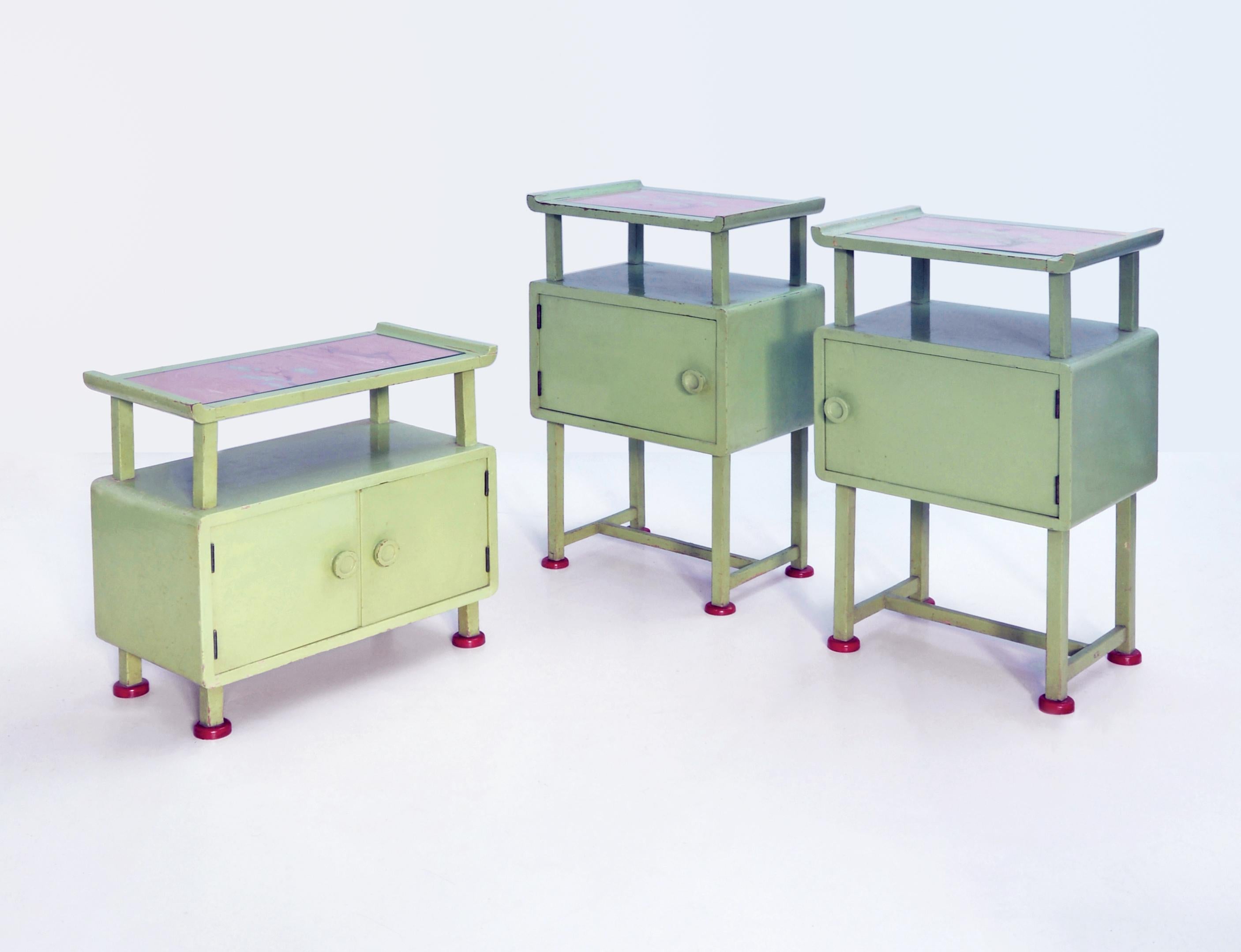 Children's bedroom cabinets in Chinoiserie Style, attributed to Karl Bertsch and probably manufactured by Deutsche Werkstätten, Dresden-München, c. 1920.