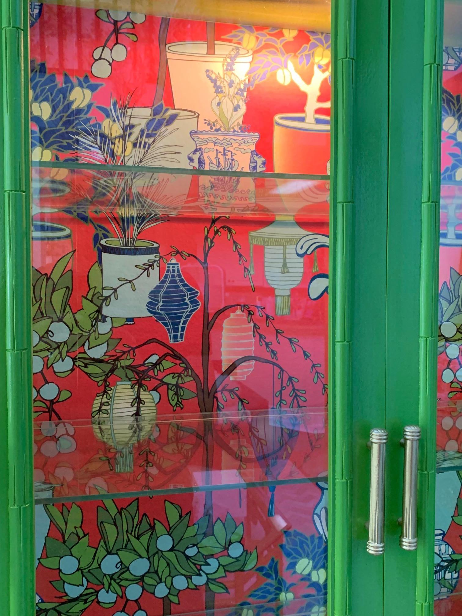 thomasville faux bamboo china cabinet