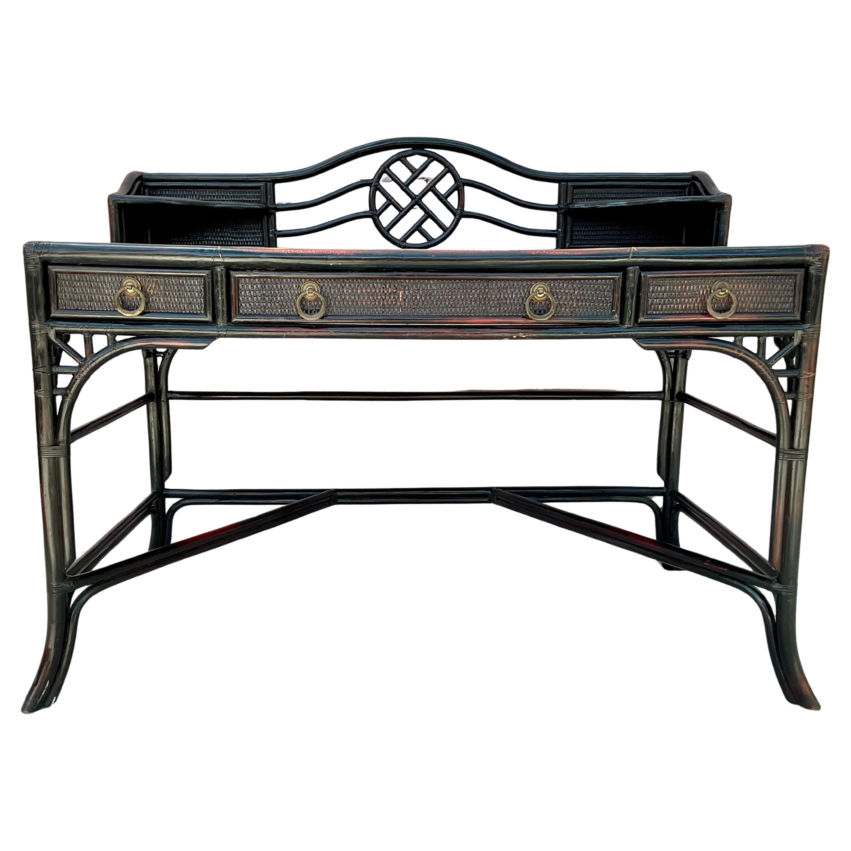 Chinoiserie Chinese Chippendale Bamboo Writing Desk