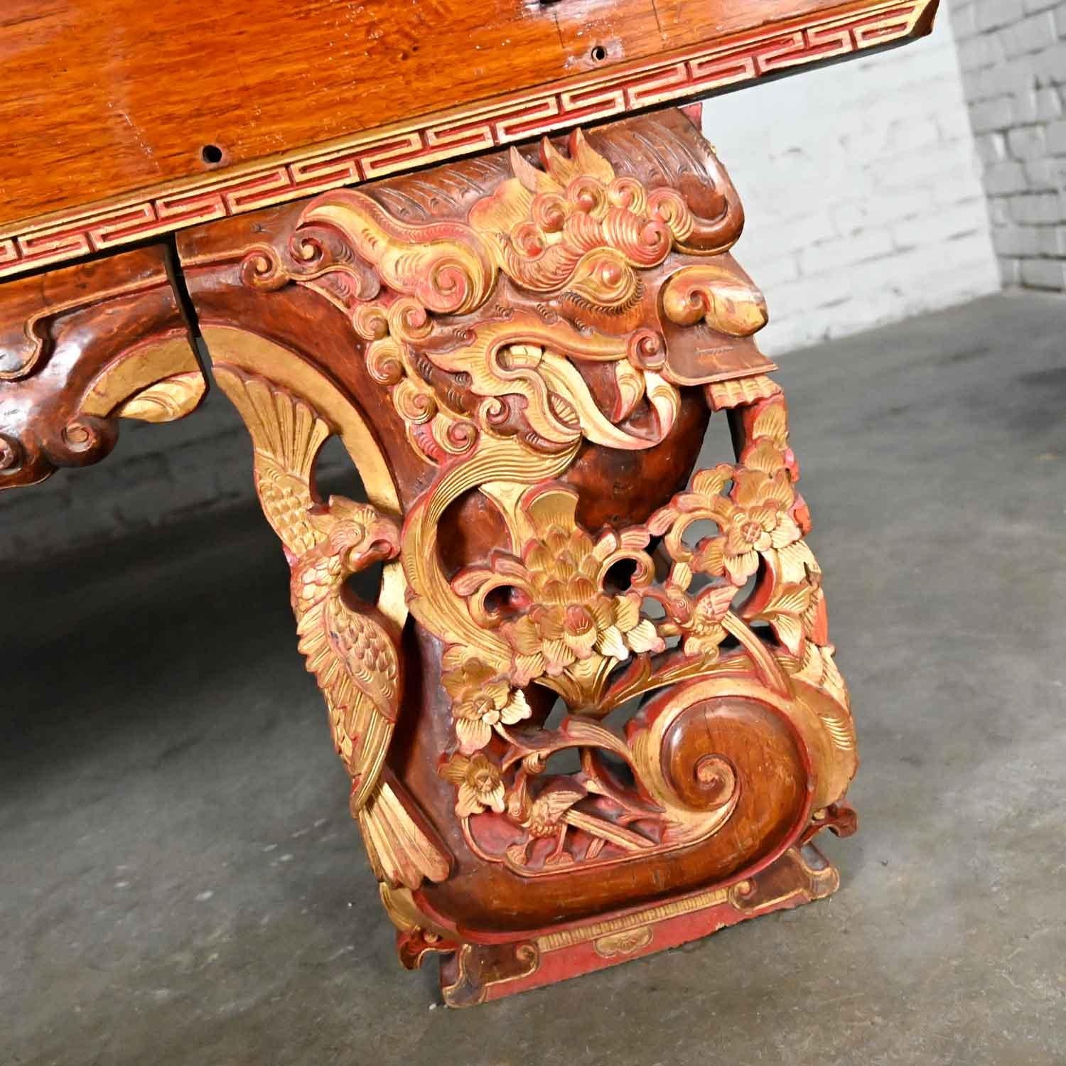 Chinoiserie Chinese Elm Wedding Opium Canopy Queen Bed Hand Carved Asian Design  For Sale 9