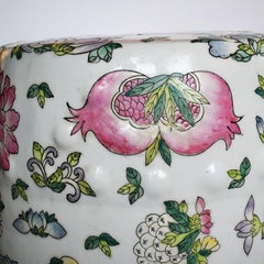 Chinoiserie Famille Rose Pink Floral Porcelain Garden Stool Seat or Plant Stand
