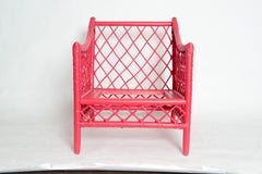 Chinoiserie Arm Chair by Empire Rattan Co., Red Woven Rattan, 1960s
