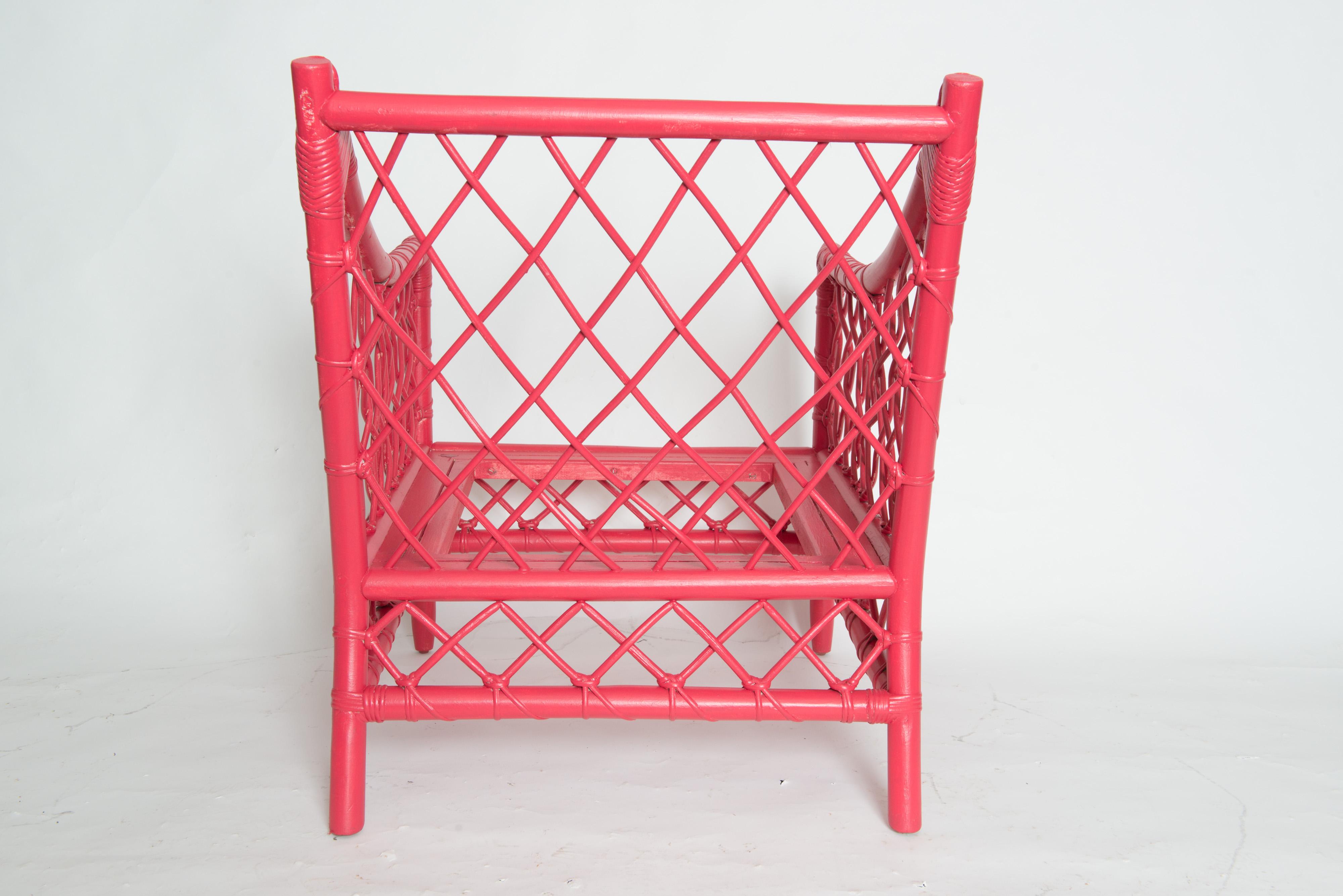 Chinoiserie Chinese Red Woven Rattan Arm Chair For Sale 1