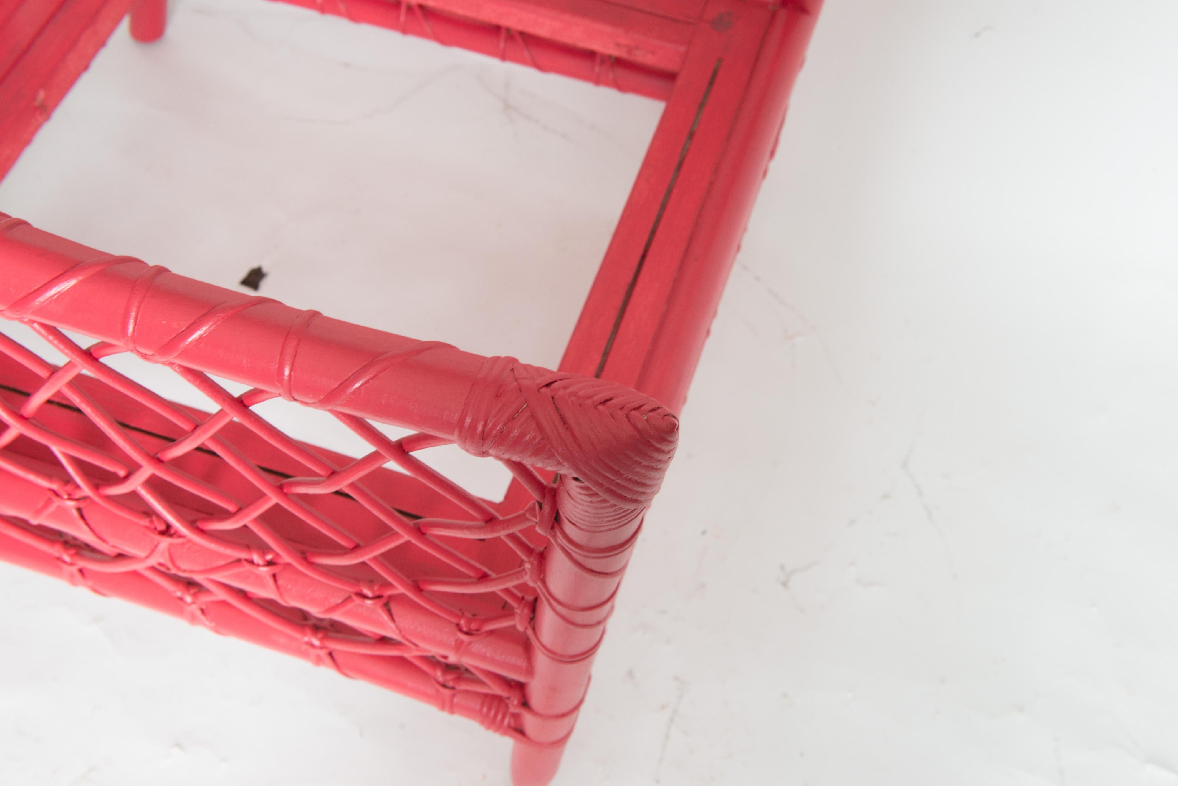 Chinoiserie Chinese Red Woven Rattan Arm Chair For Sale 3