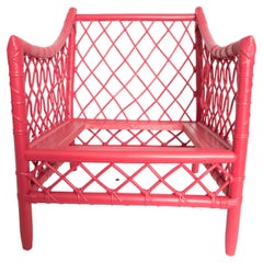 Vintage Chinoiserie Chinese Red Woven Rattan Arm Chair