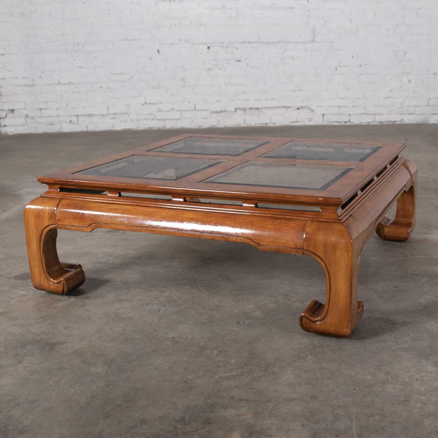Chinoiserie Chow Leg Ming Style Large Square Coffee Table Attributed to Schnadig 1