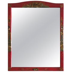 Chinoiserie Cinnabar Red Hand Painted Vanity Mirror