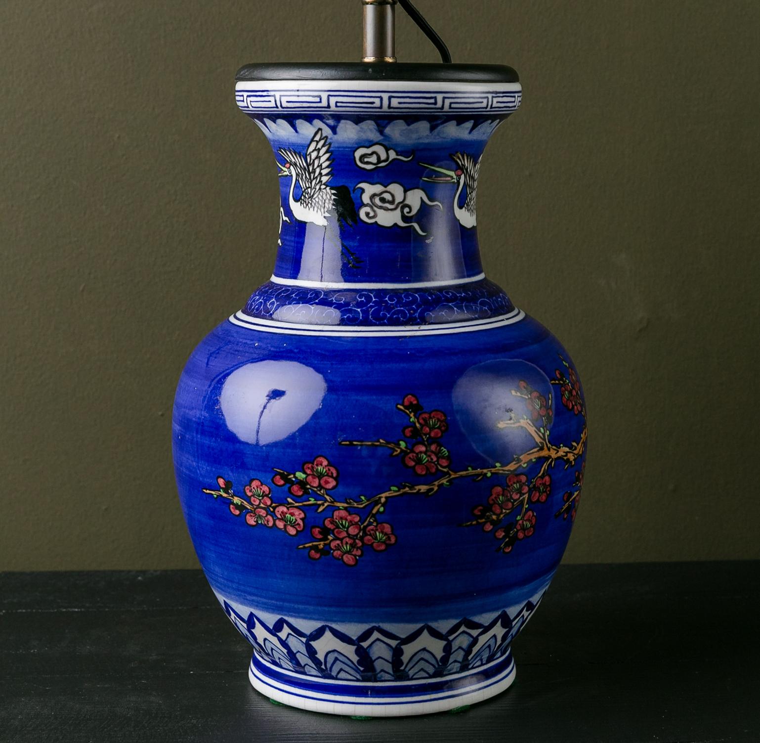 Chinoiserie Cobalt Hand-Painted Vintage Table Lamp  For Sale 2