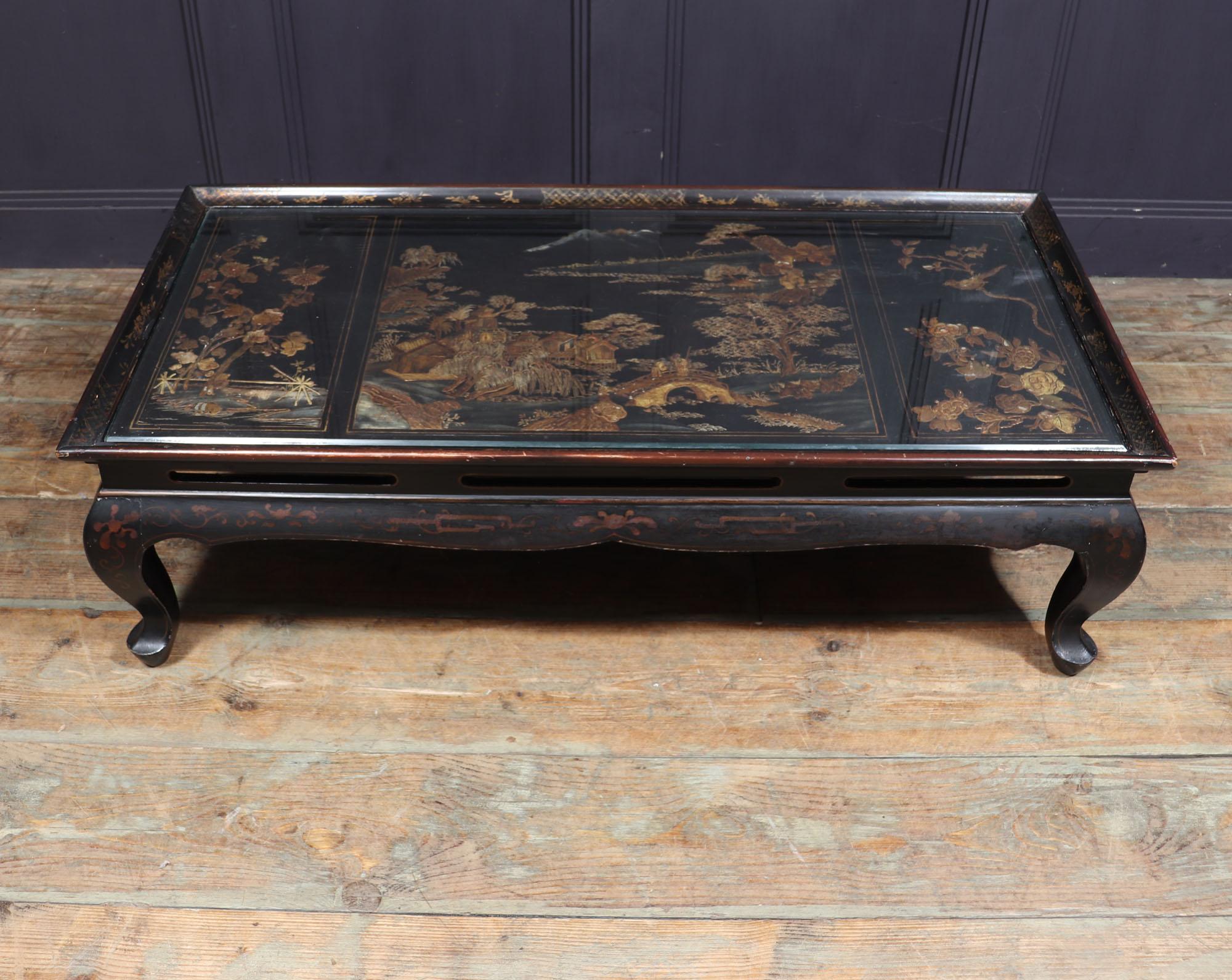 CHINESE KANG TABLE
This Chinoiserie Coffee Table is a stunning example. Featuring a stunning 1860 panel top, this coffee table brings a traditional Chinese look to any room. The Ming Style legs and gilt detail combine to create a timeless design