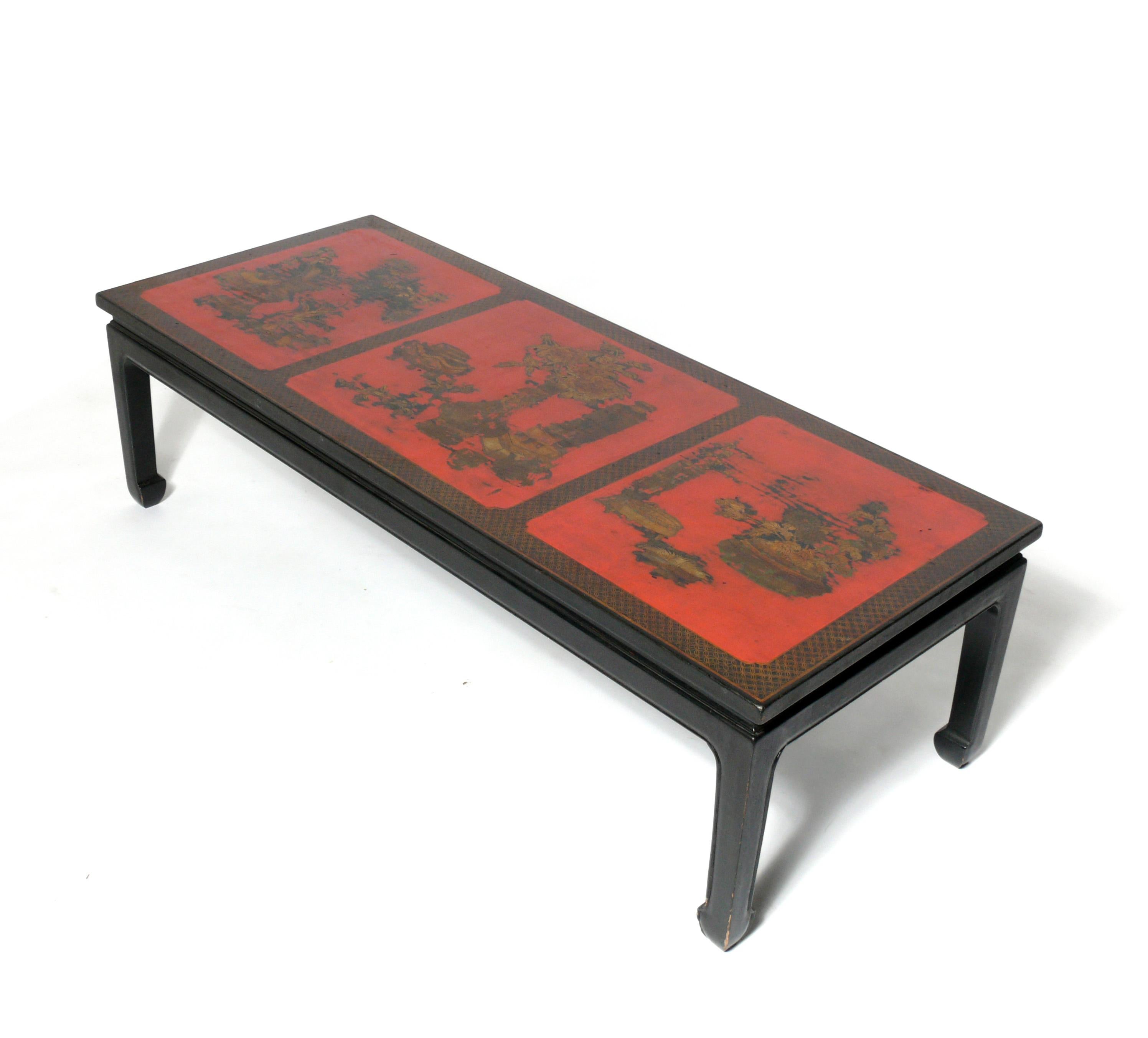 Elegant Chinoiserie coffee table, China, circa 1950s. Retains wonderful original patina.