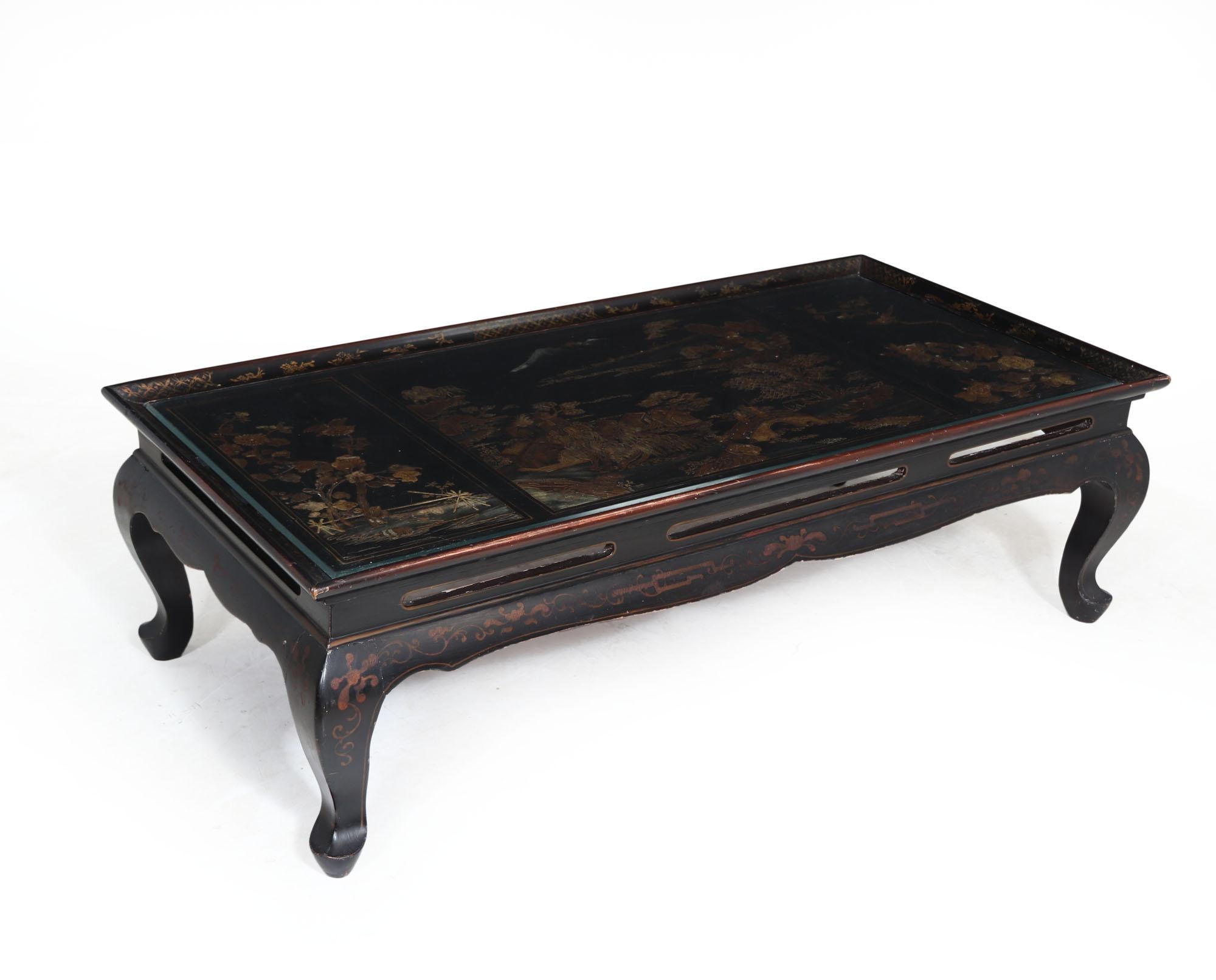 black chinoiserie coffee table