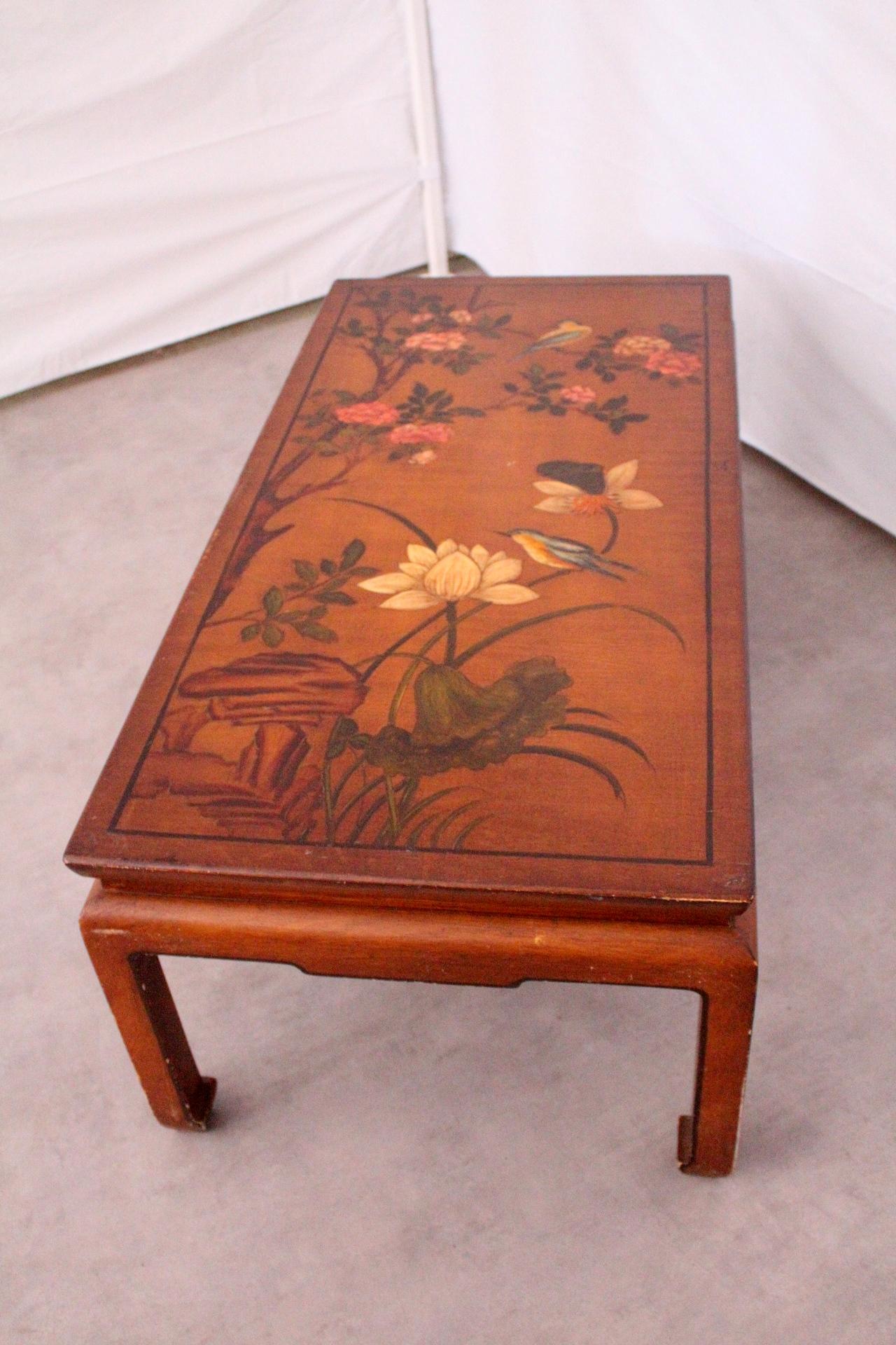 Wood Chinoiserie Coffee Table Hand Painted One of a Kind, circa 1920