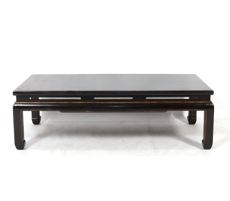 Lacquered Chinoiserie Coffee Table in Deep Brown Lacquer For Sale