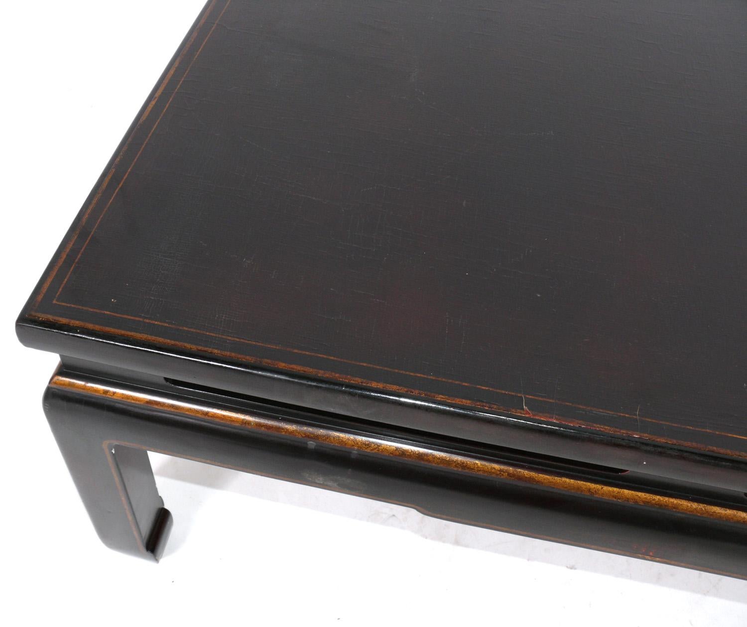 Chinoiserie Coffee Table in Deep Brown Lacquer In Good Condition In Atlanta, GA