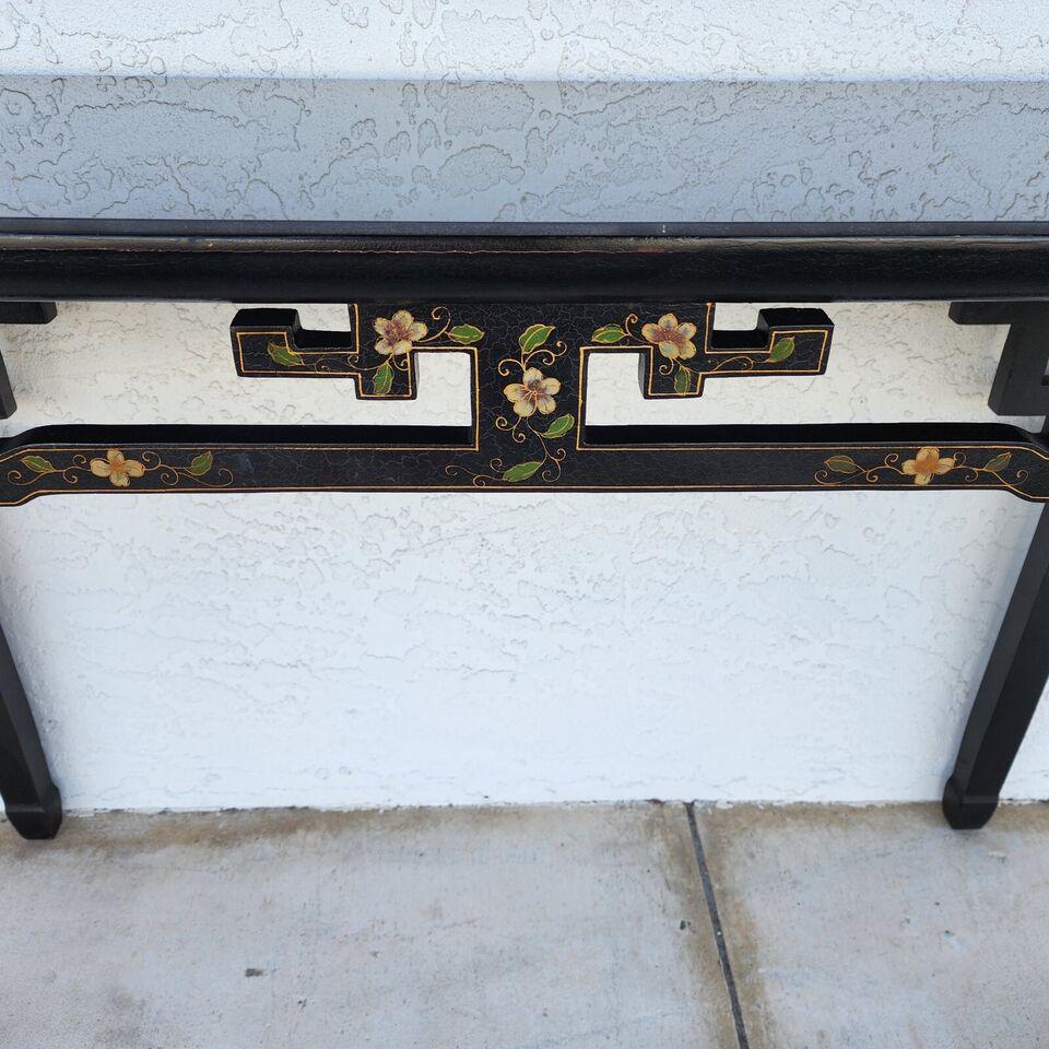 Smoked Glass Chinoiserie Console Table Altar Hand Painted For Sale