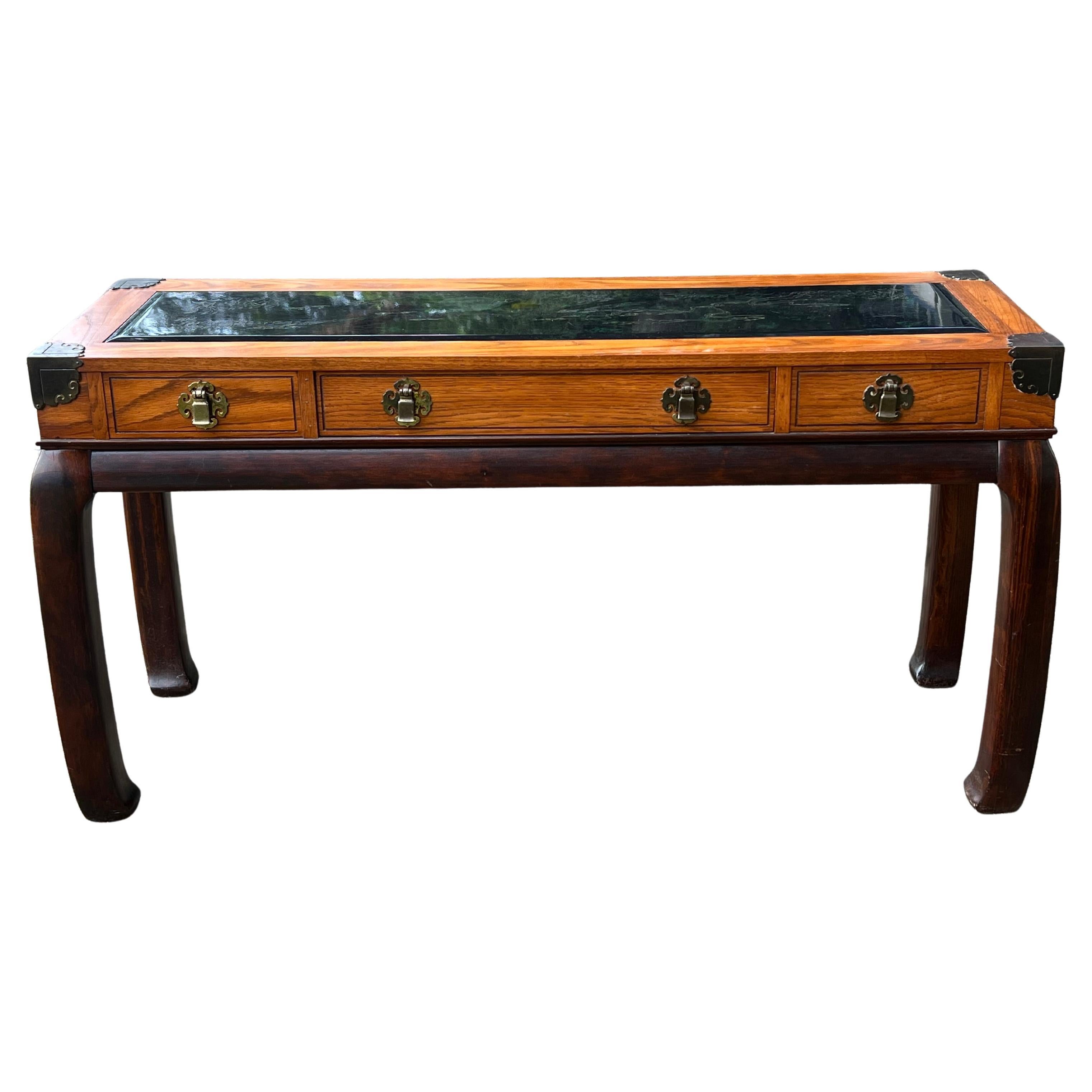 Mesa Consola Chinoiserie De Bassett Ca' 1970's Con Inserto De Cristal Grabado en venta