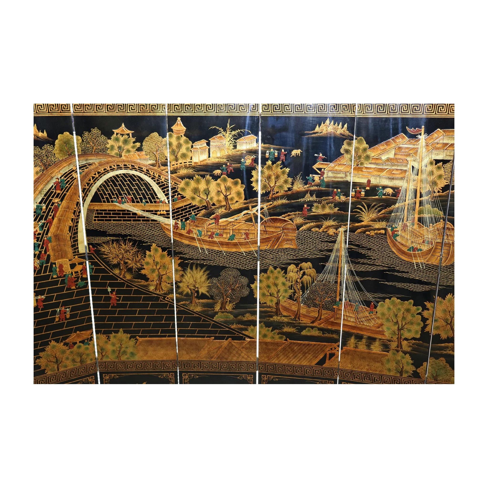 Chinoiserie Coromandel 8-Panel Floor Screen (écran de sol) en vente 1