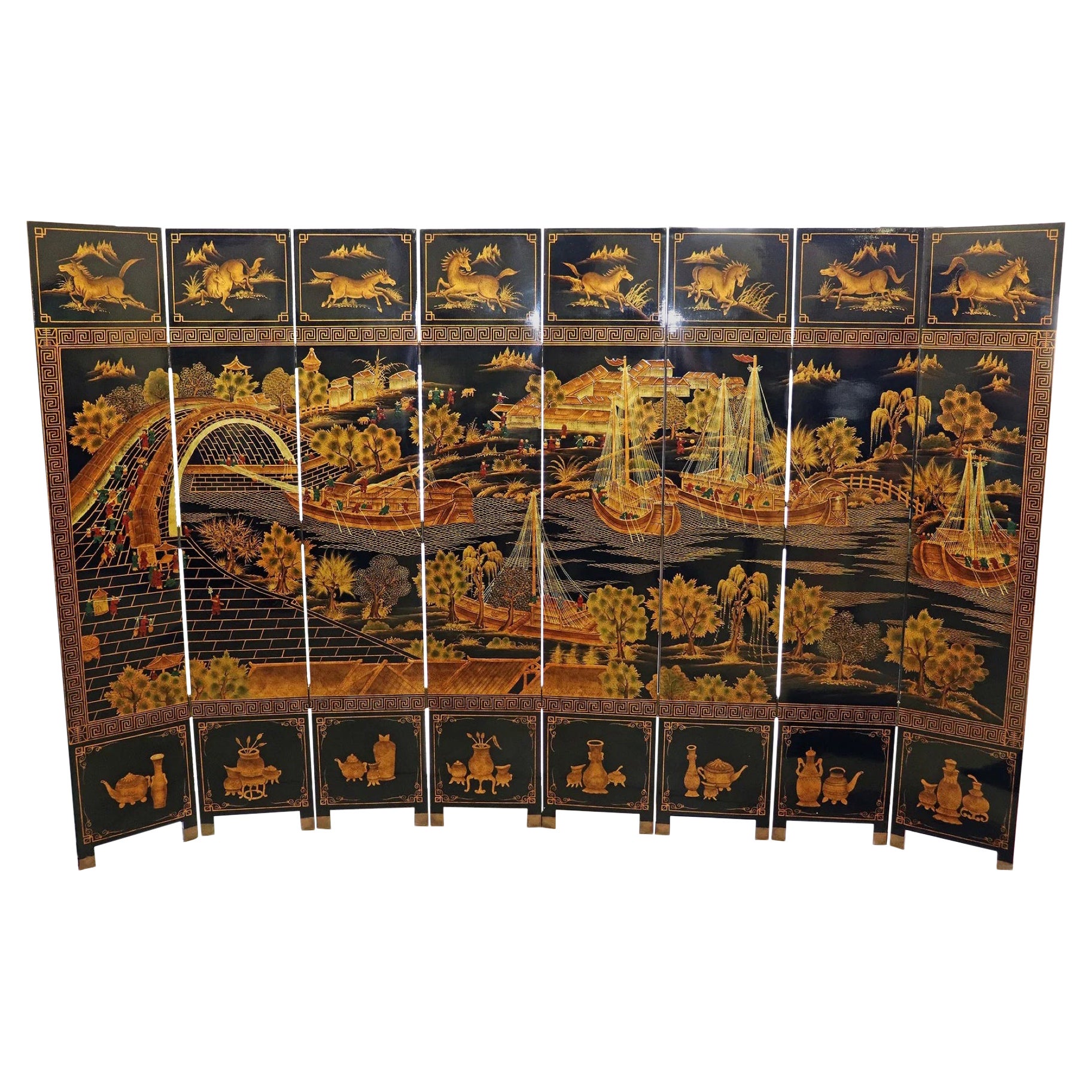 Chinoiserie Coromandel 8-Panel Floor Screen (écran de sol) en vente