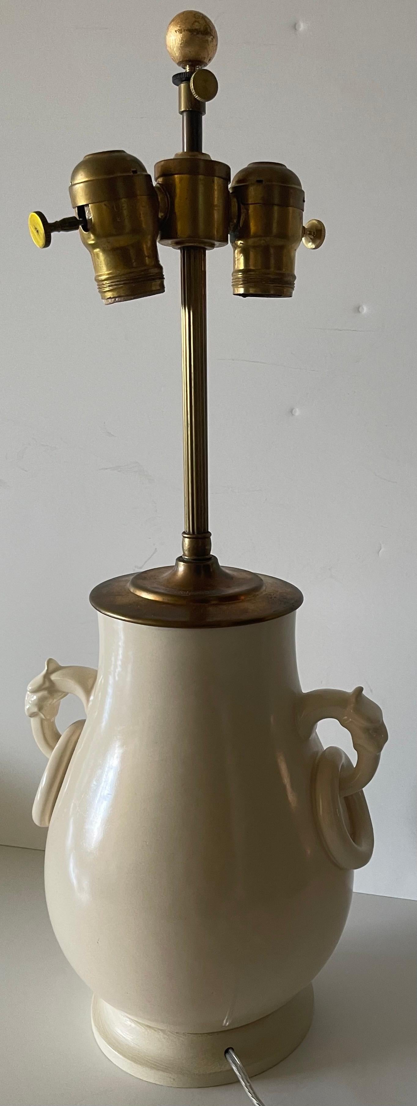 Chinoiserie Cream Colored Ceramic Lamp For Sale 1