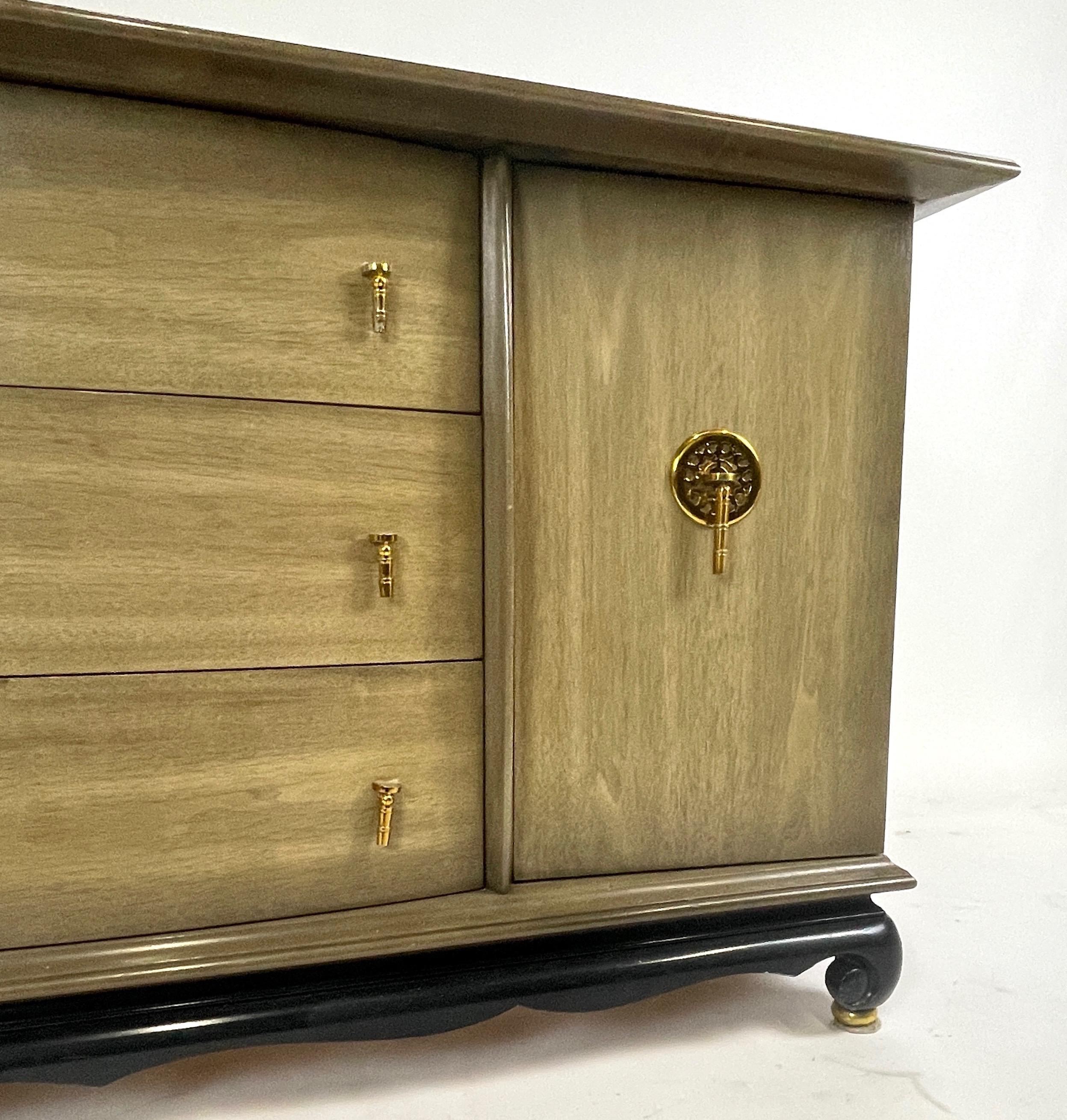Chinoiserie Credenza Chest Sideboard w. Brass Tassel Pulls 6