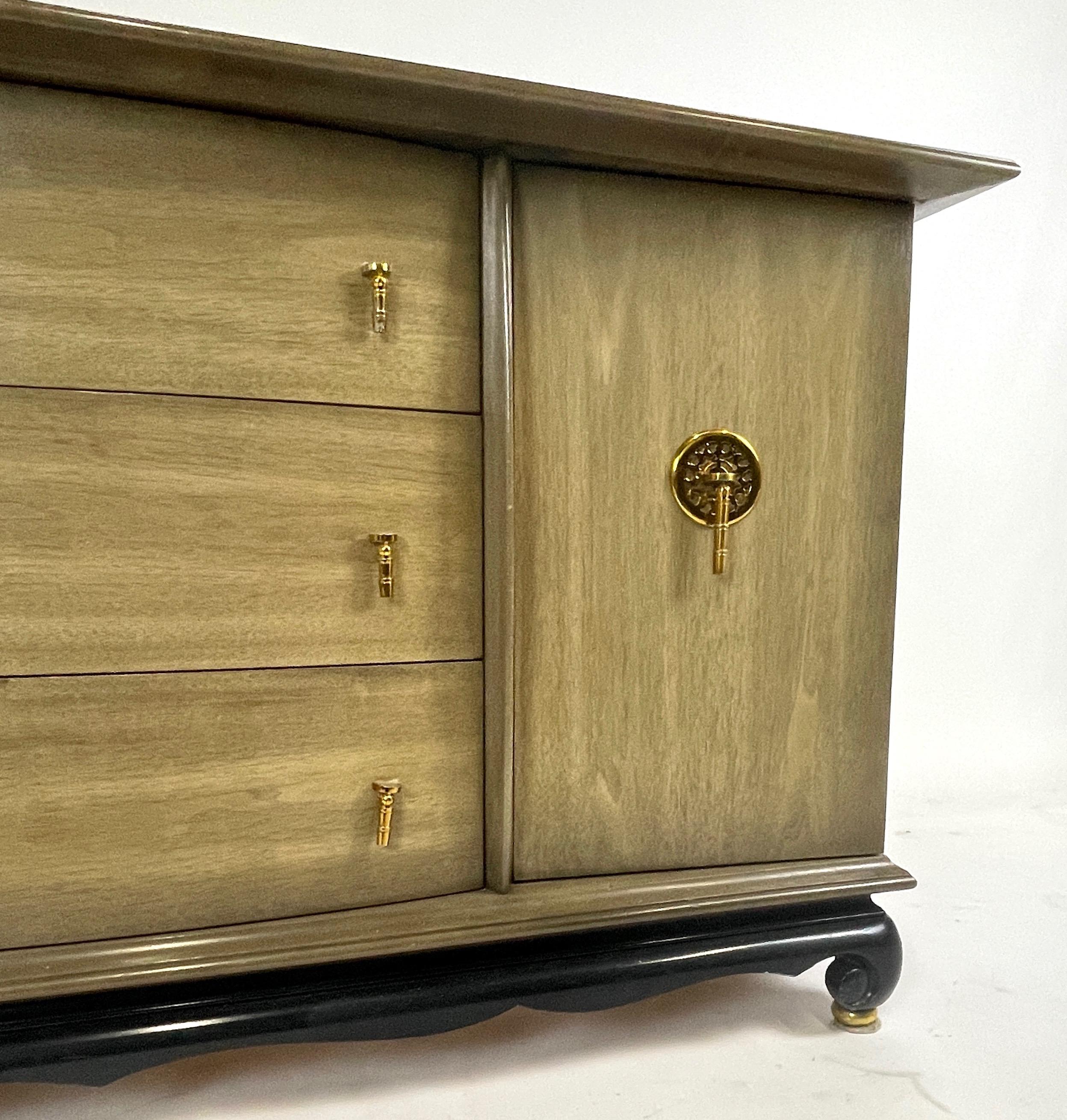 Chinoiserie Credenza Chest Sideboard w. Brass Tassel Pulls 5