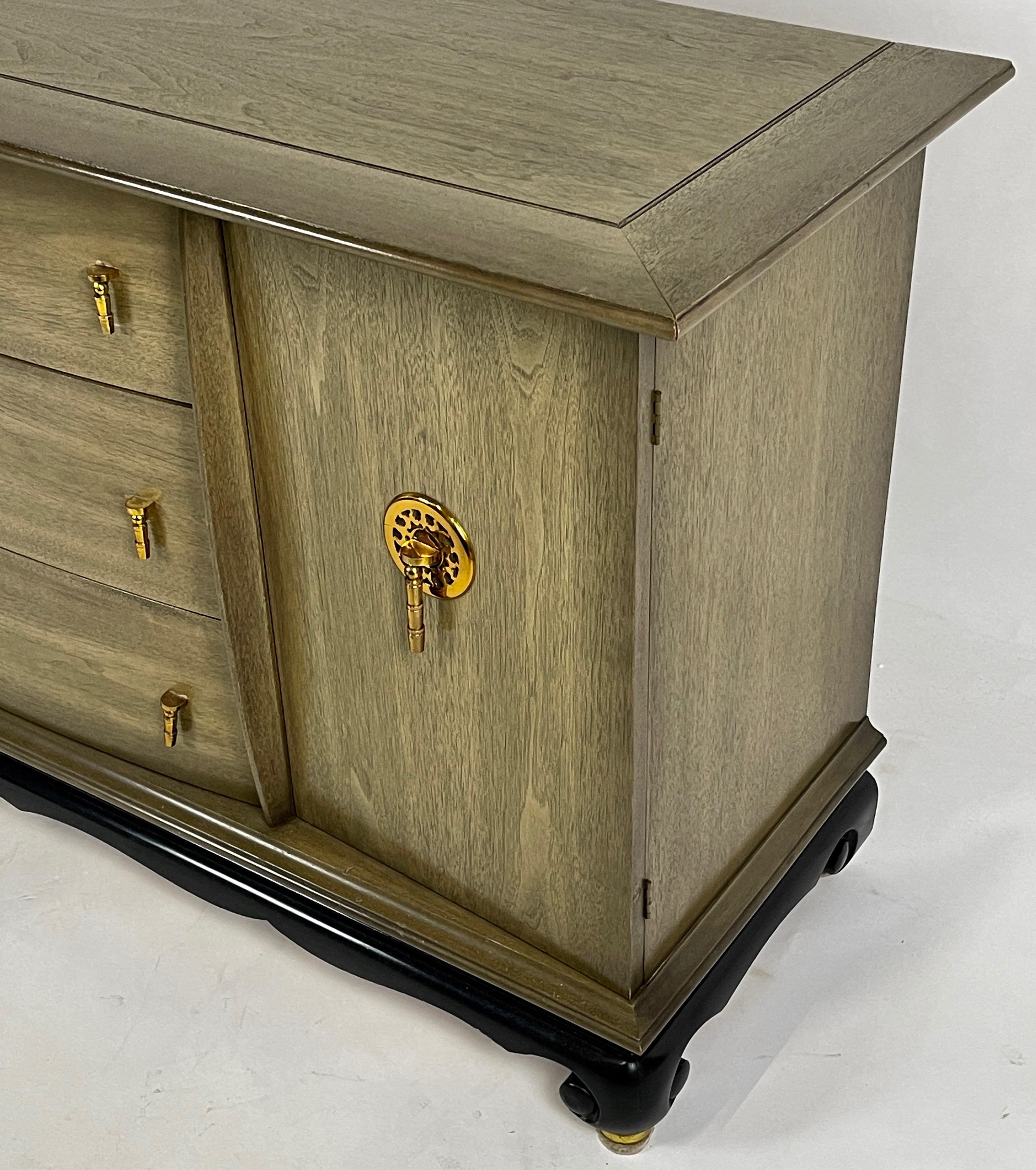 Chinoiserie Credenza Chest Sideboard w. Brass Tassel Pulls 1