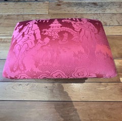 Chinoiserie Damask Upholstered Footstool in Cranberry Silk Iris Apfel Collection