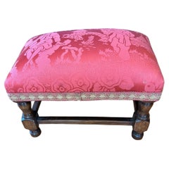 Chinoiserie Damask Upholstered Footstool in Cranberry Silk Iris Apfel Collection