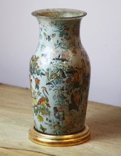 Chinoiserie Decalcomania Vase on Gold Painted Wooden Base