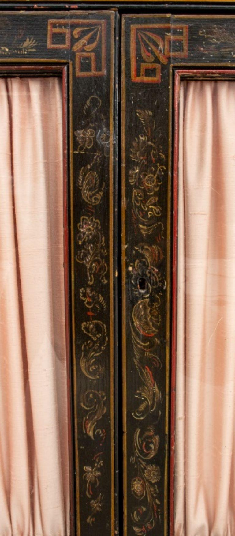 Chinese Chinoiserie Decorated Black Lacquer Cabinet