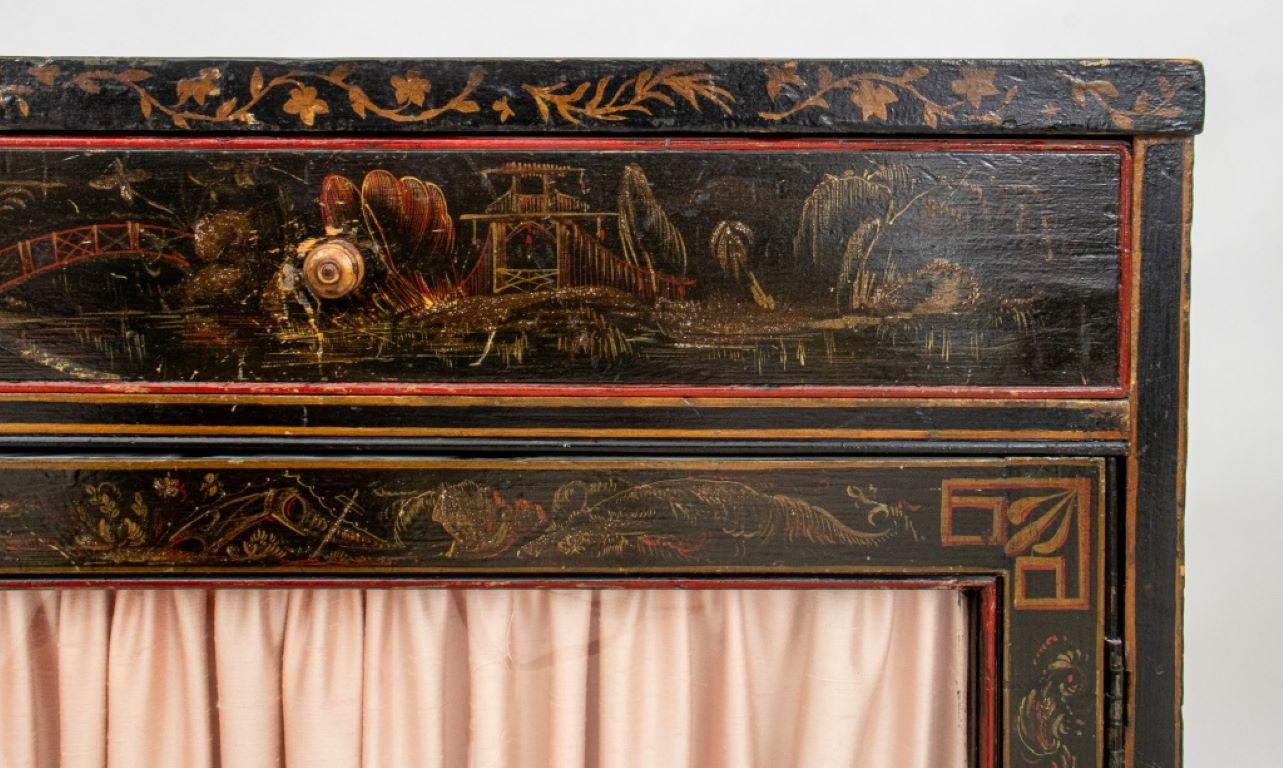 Chinoiserie Decorated Black Lacquer Cabinet In Good Condition In New York, NY
