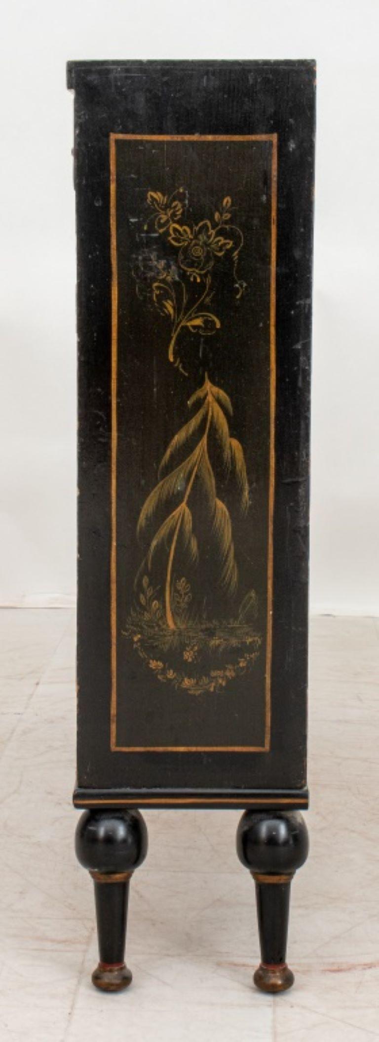 Chinoiserie Decorated Black Lacquer Cabinet 2