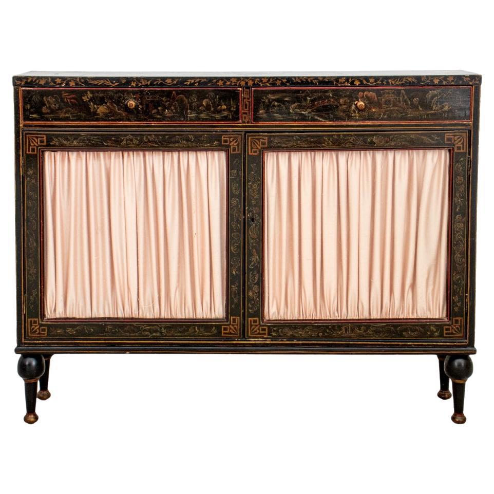 Chinoiserie Decorated Black Lacquer Cabinet
