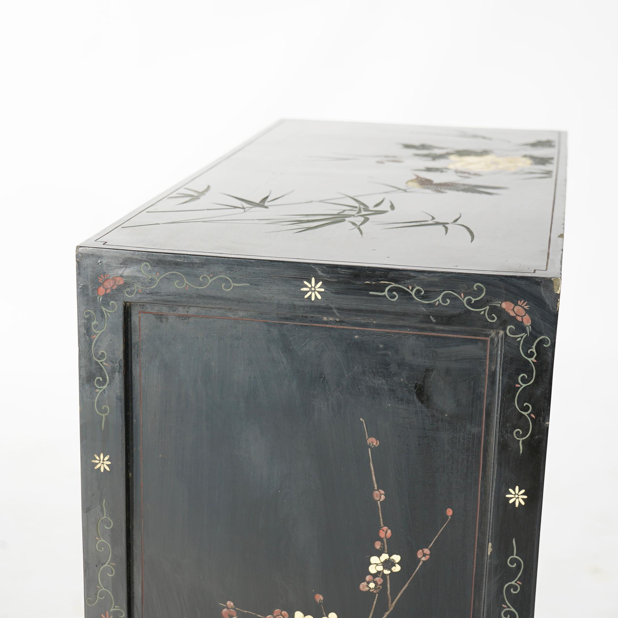 Chinoiserie Decorated Black Lacquer Cabinet with Spiritual Scene, 20th C 4