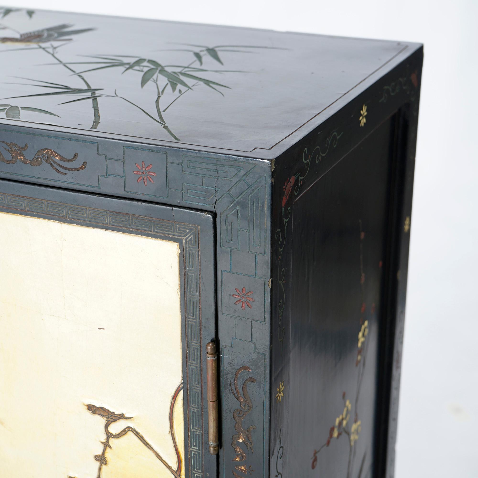 Chinoiserie Decorated Black Lacquer Cabinet with Spiritual Scene, 20th C 5