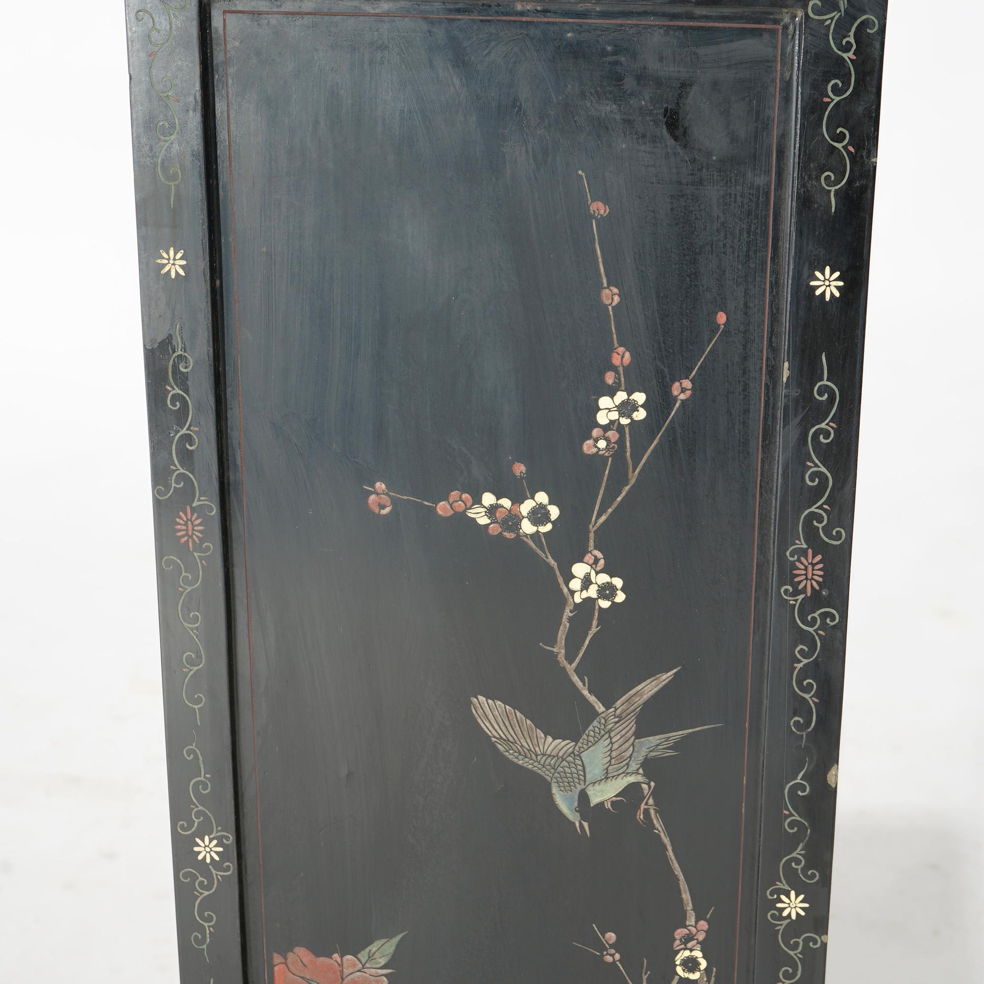 Chinoiserie Decorated Black Lacquer Cabinet with Spiritual Scene, 20th C 6