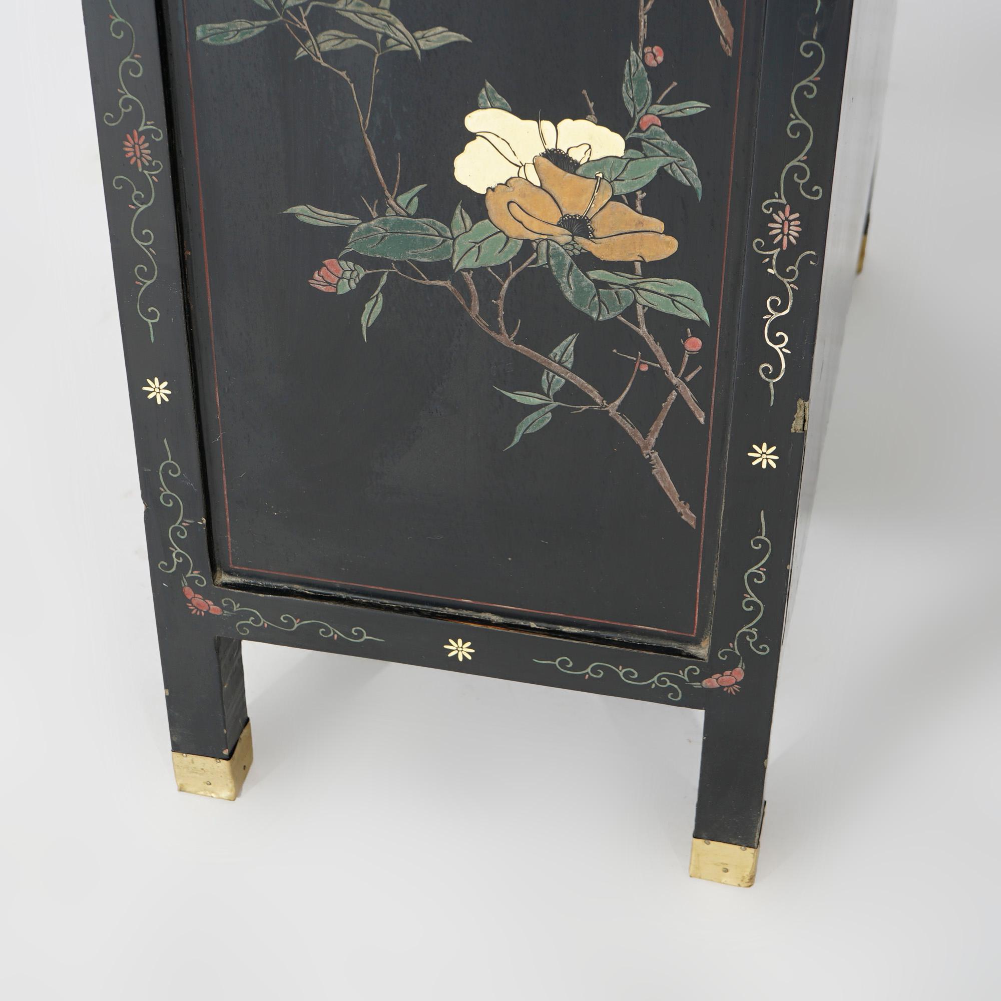 Chinoiserie Decorated Black Lacquer Cabinet with Spiritual Scene, 20th C 8