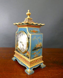 Chinoiserie Decorated Blue Pagoda Top Mantel Clock, Asprey, London