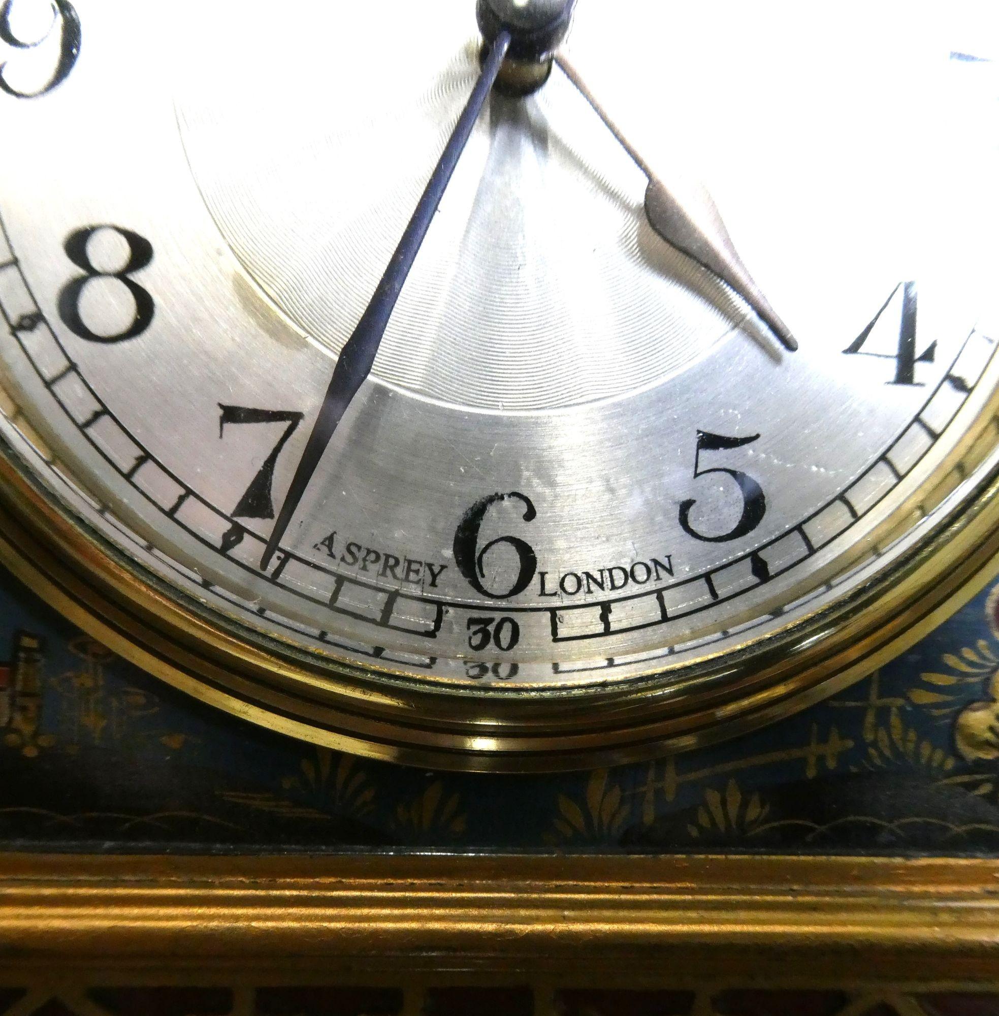 Chinoiserie Decorated Blue Pagoda Top Mantel Clock, Asprey, London For Sale 3