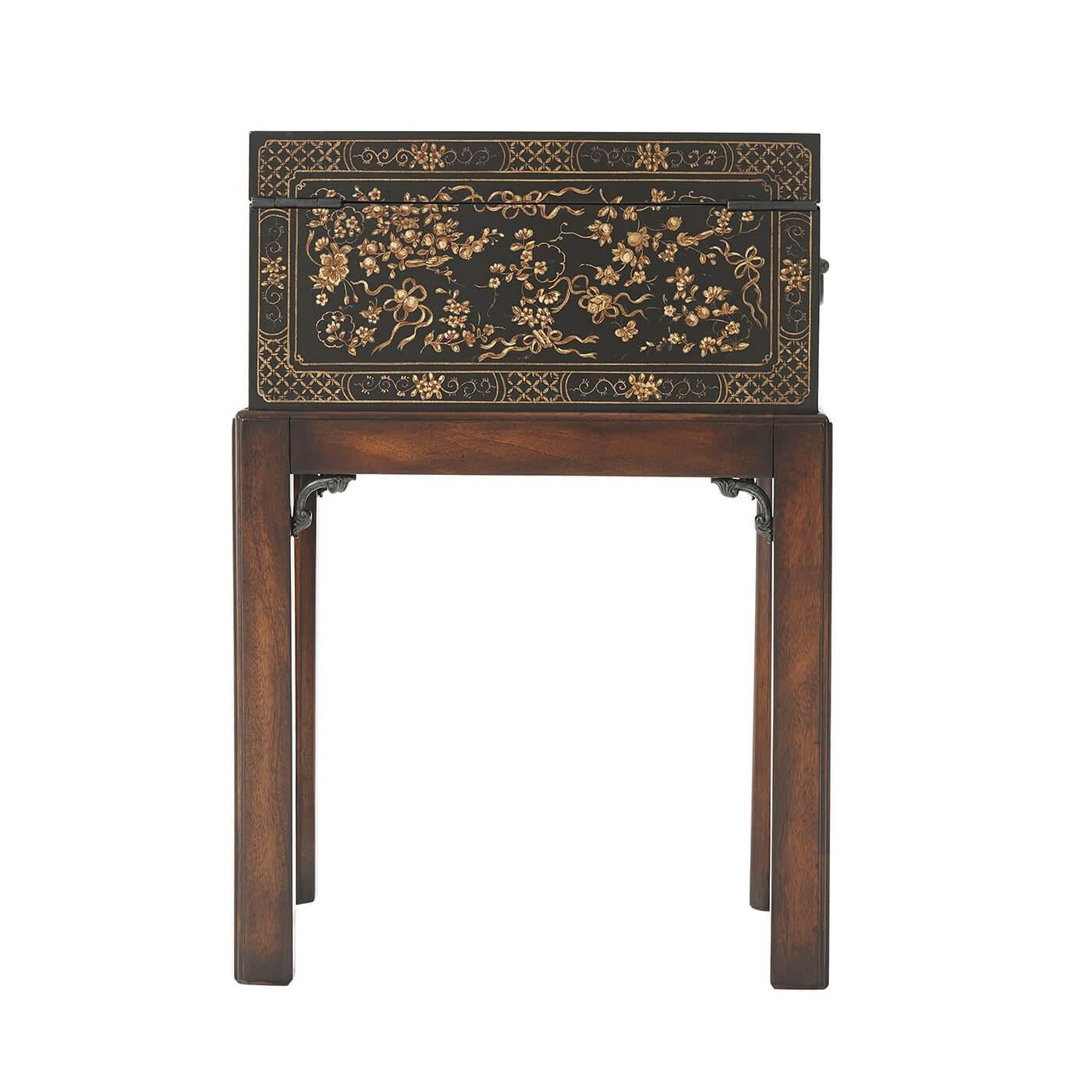 Vietnamese Chinoiserie Decorated Box on Stand