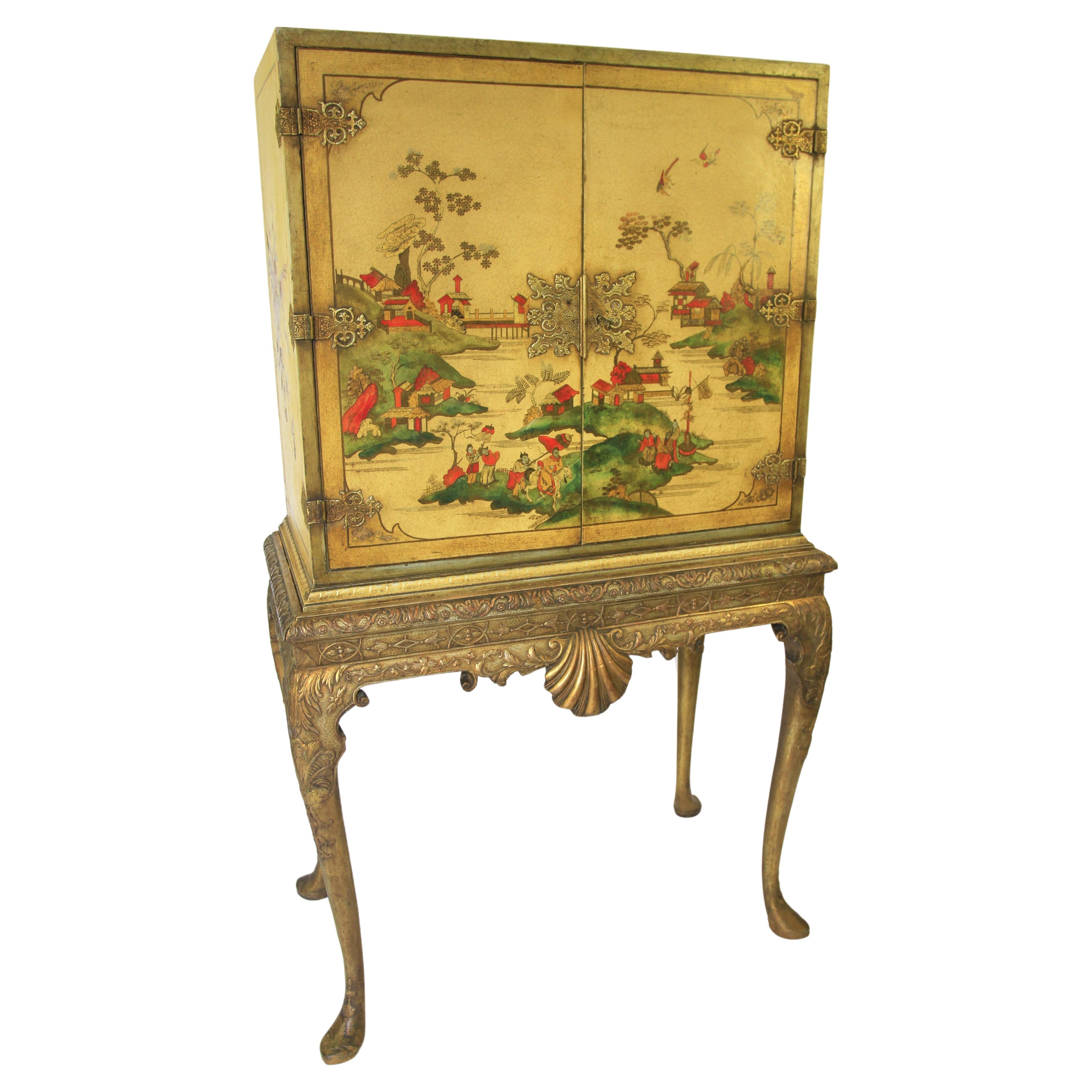Chinoiserie decorated Cocktail cabinet on stand For Sale