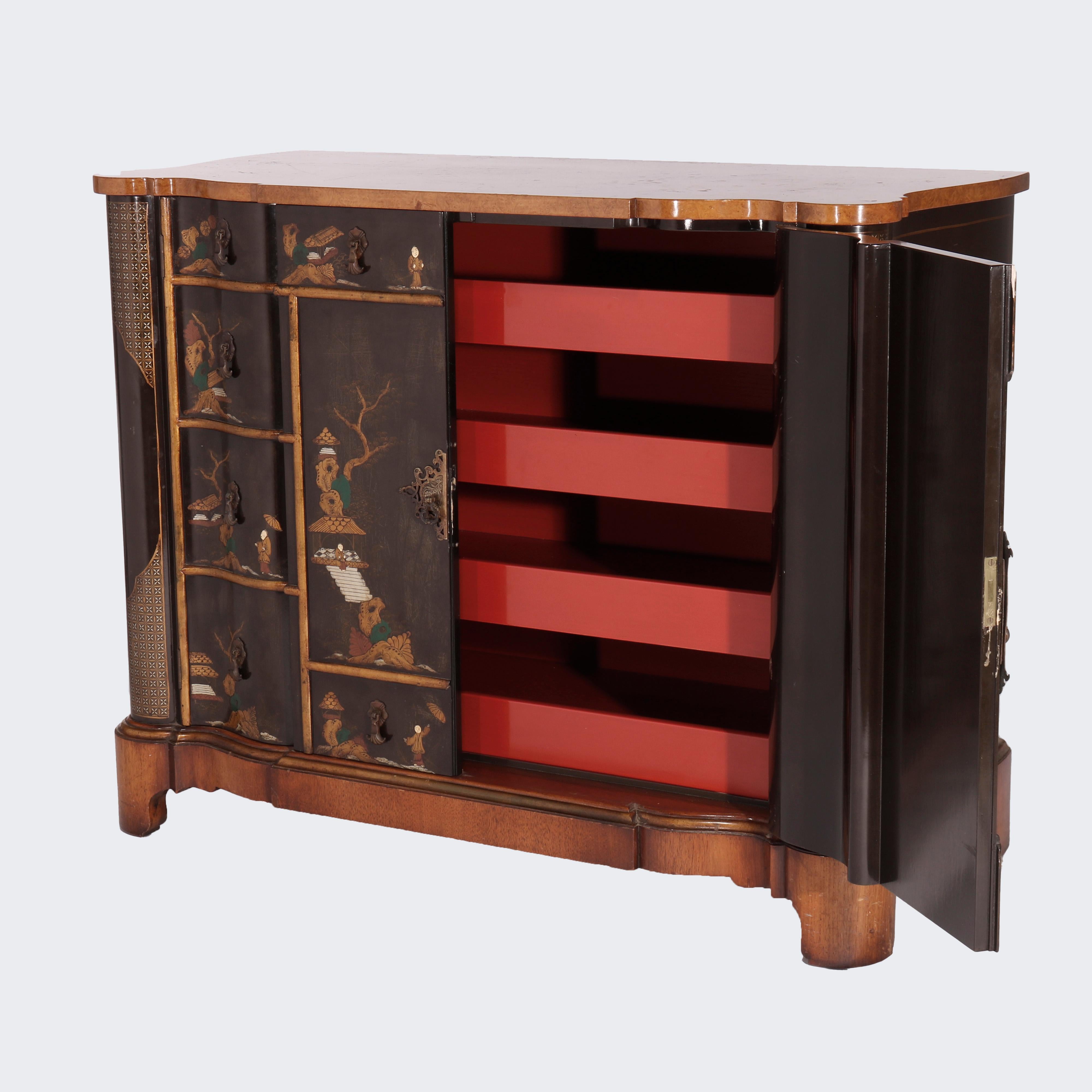 Chinoiserie Decorated Credenza Cabinet 20th C In Good Condition For Sale In Big Flats, NY