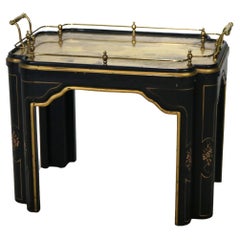 Table de service à thé décorée de chinoiseries avec plateau en laiton et miroir 20e siècle