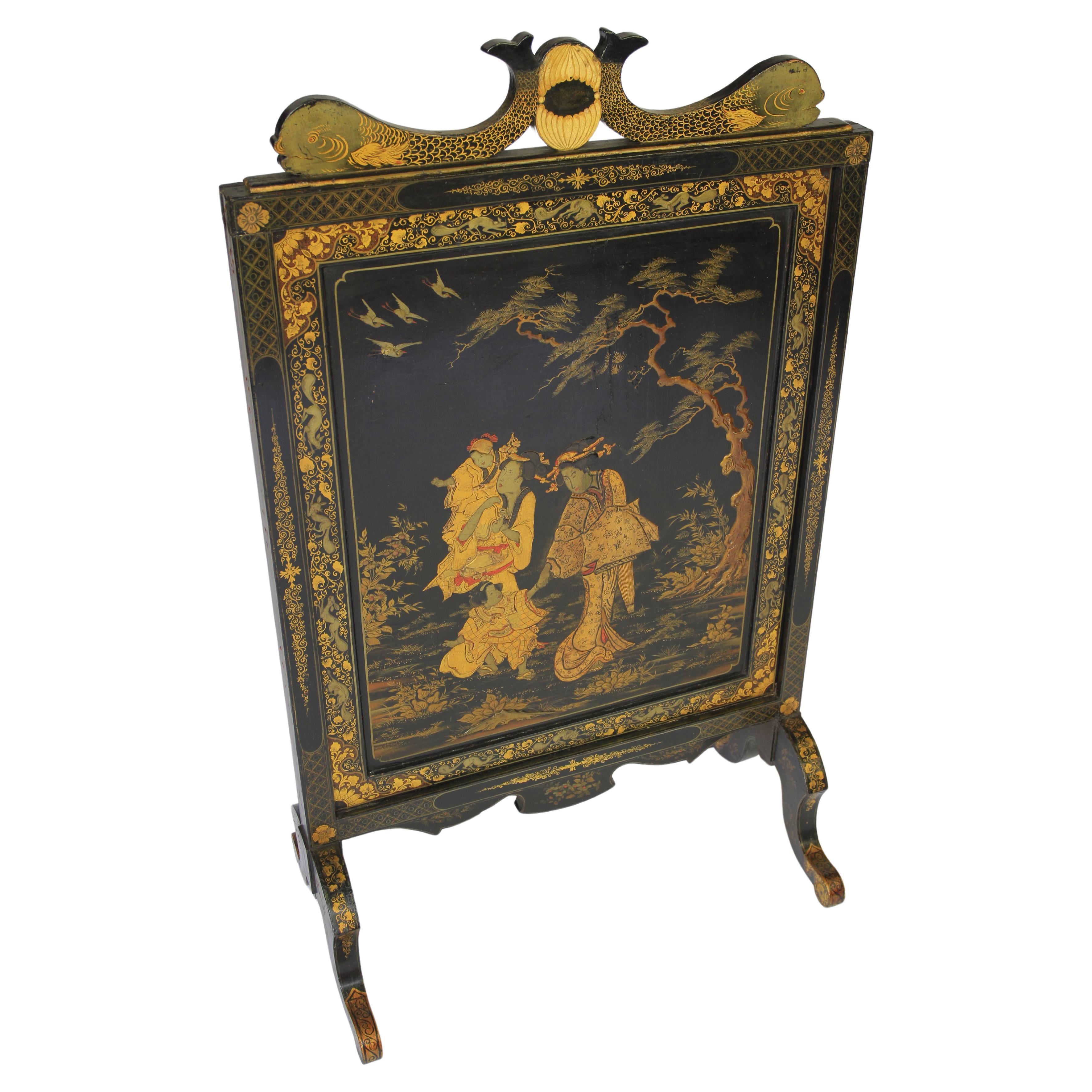 Chinoiserie Decorated fire screen circa 1900 For Sale