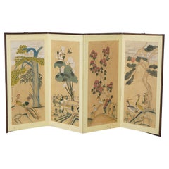 Chinoiserie Decorated Four Panel Paper Over Wood Table Top Screen, 20th C