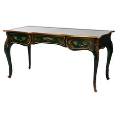 Chinoiserie Decorated, Gilt & Ormolu Karges Leather Top Bureau Plat Desk, 20th C