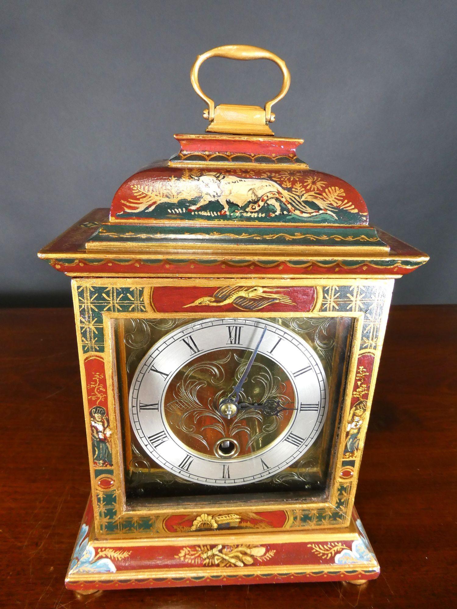 Chinoiserie Decorated Mantel Clock by Astral, Coventry For Sale 3
