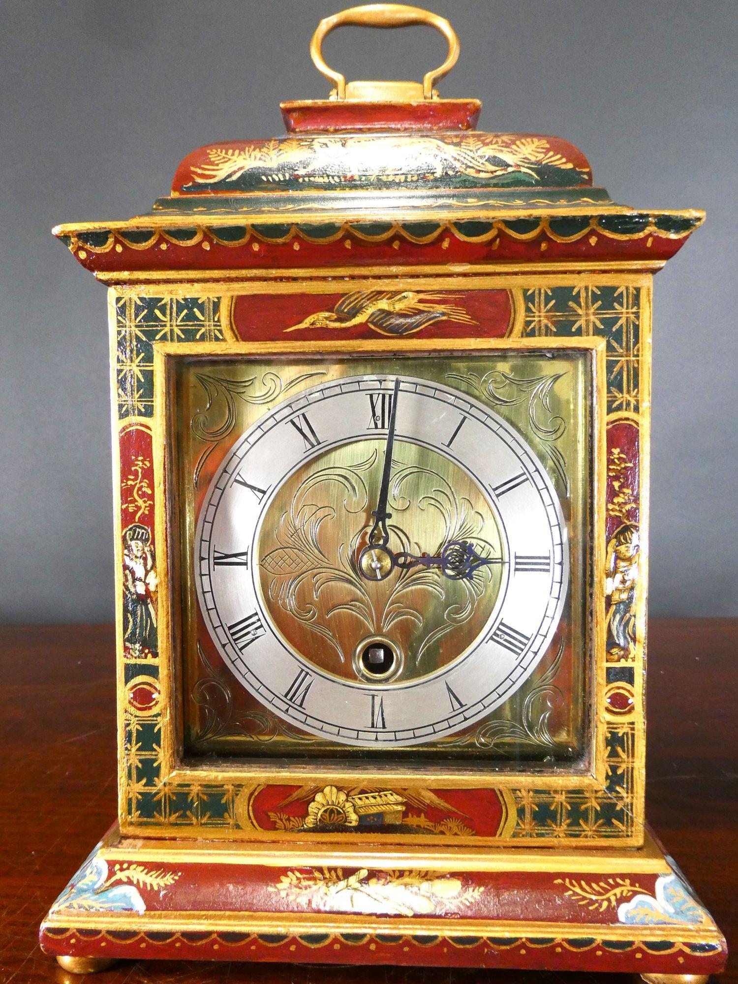 Chinoiserie Decorated Mantel Clock by Astral, Coventry For Sale 2