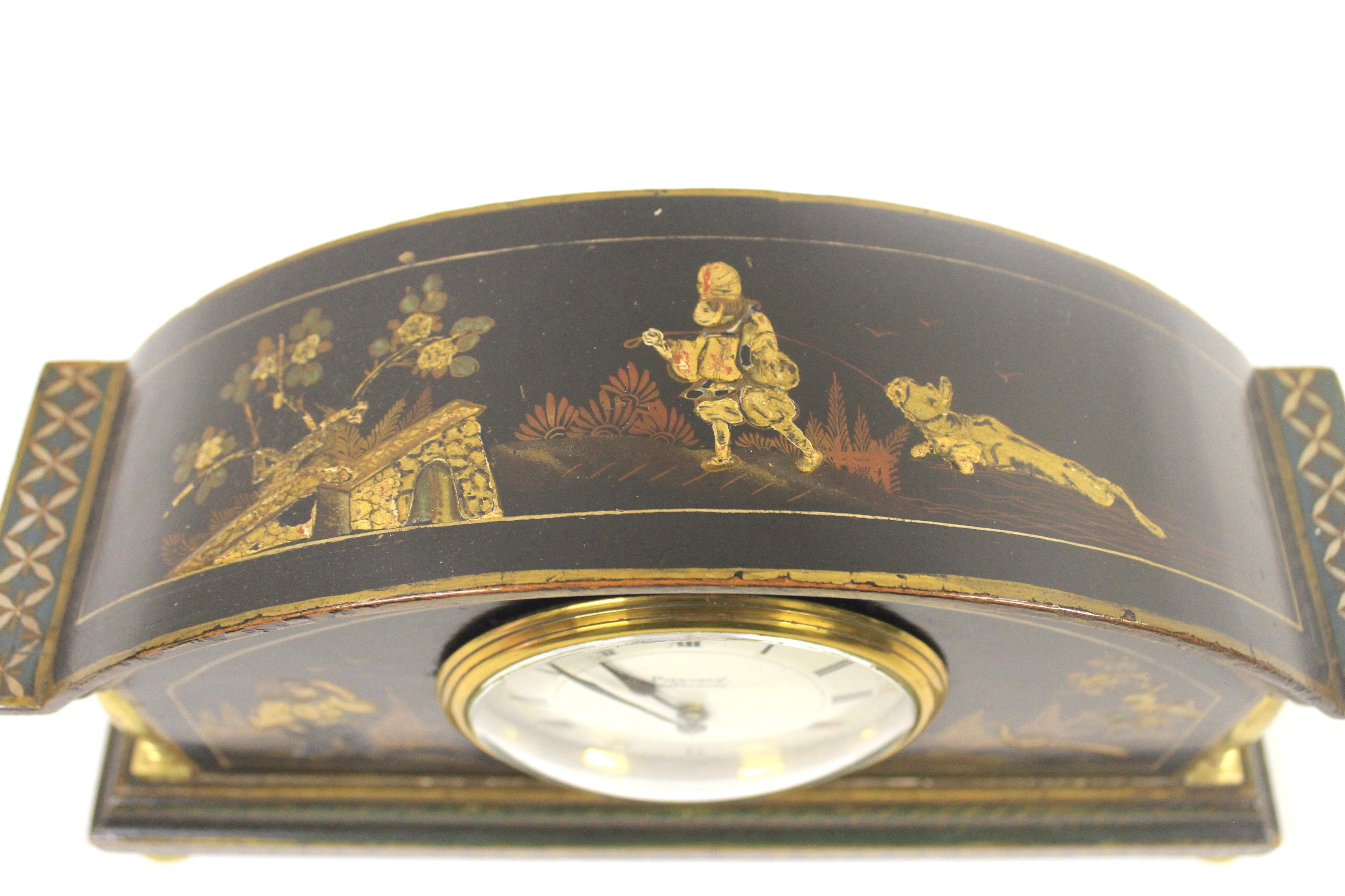Chinoiserie Decorated Mantel Clock circa 1920s In Good Condition For Sale In Dereham, GB