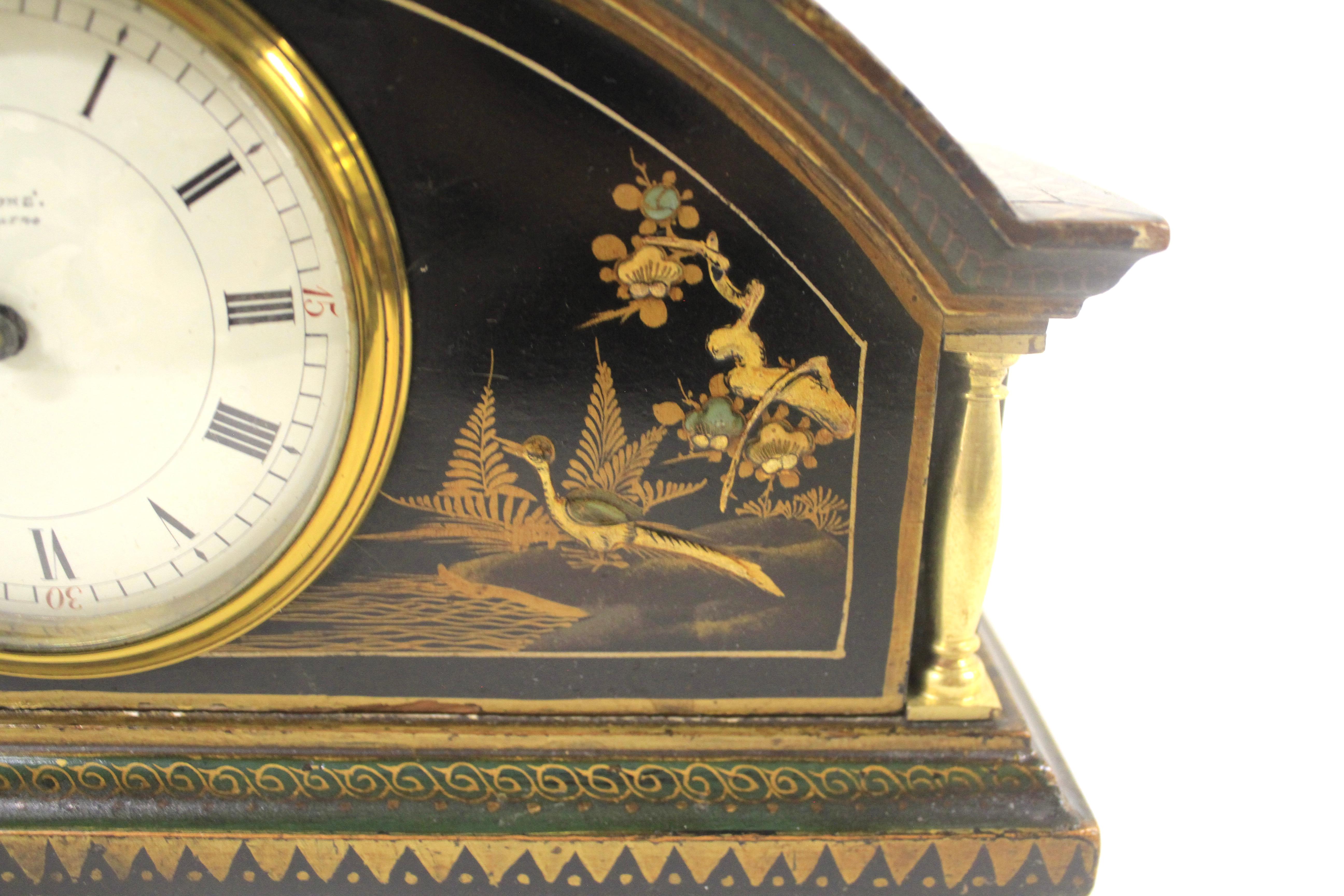 Early 20th Century Chinoiserie Decorated Mantel Clock circa 1920s For Sale